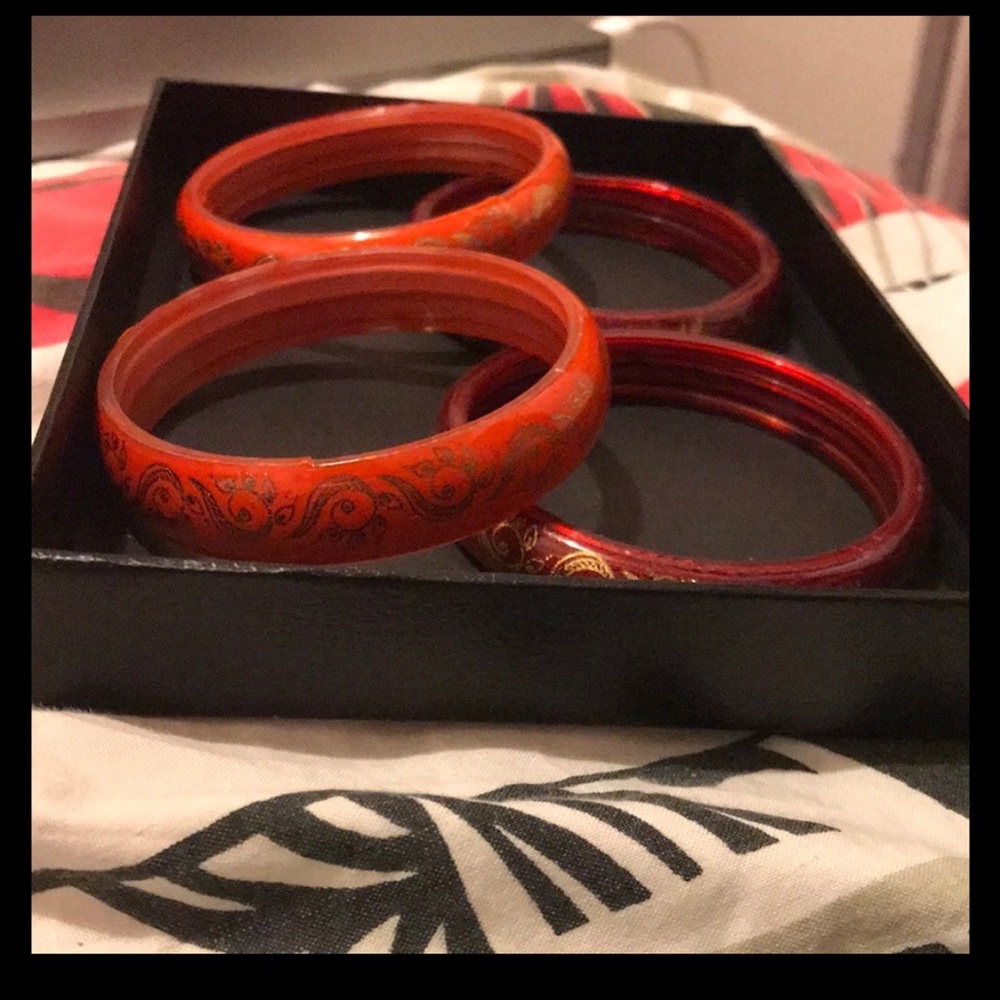 Elegant Red and Orange Bangles Set